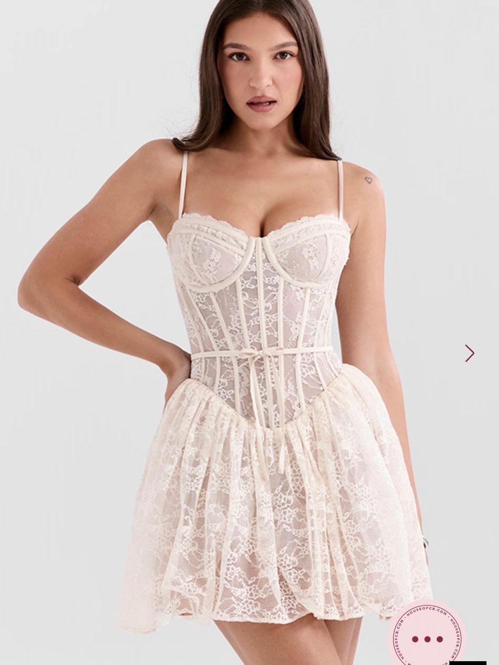 House of CB- Cream Lace Corset Mini Dress - Picture 2 of 11